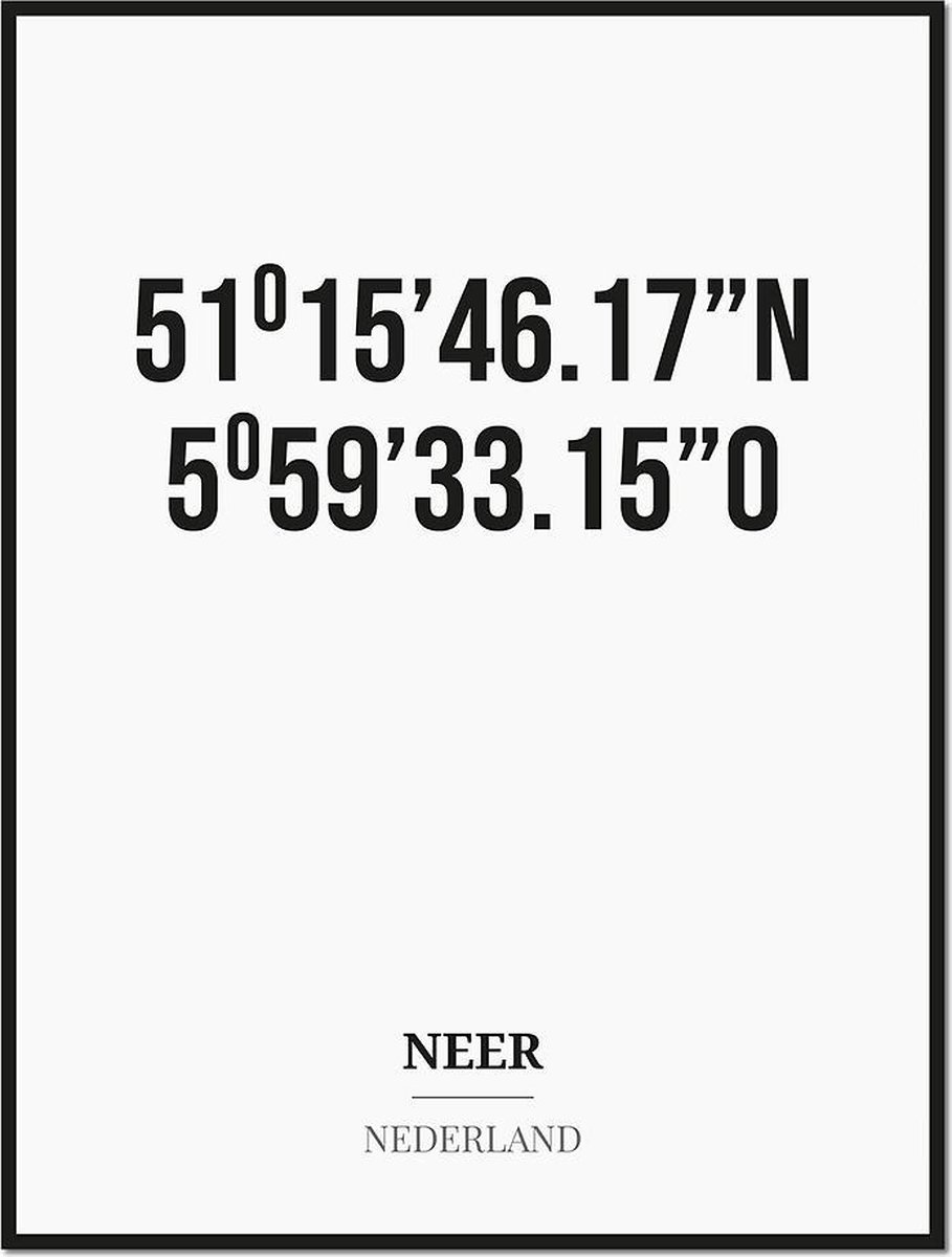Studio216 Poster/kaart NEER met coördinaten zwart, wit