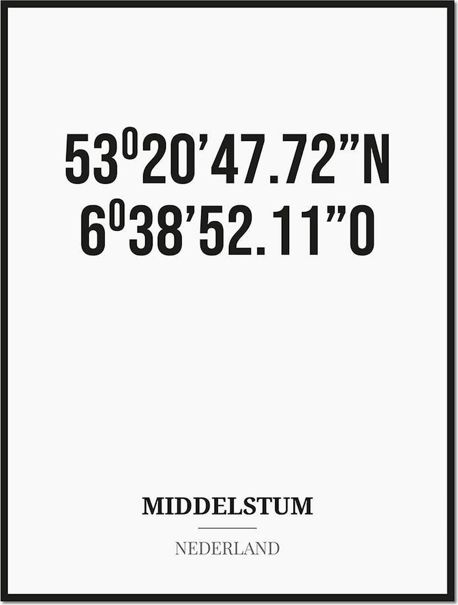 Studio216 Poster/kaart MIDDELSTUM met coördinaten zwart, wit