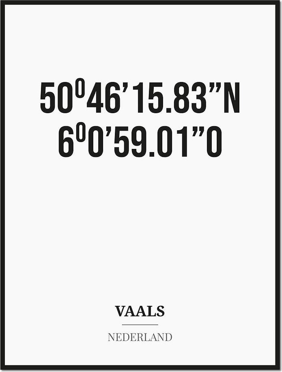 Studio216 Poster/kaart VAALS met coördinaten zwart, wit