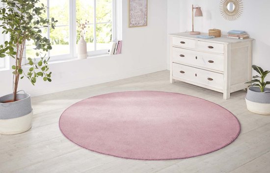 Rond effen vloerkleed Nasty - lichtroze 200 cm rond