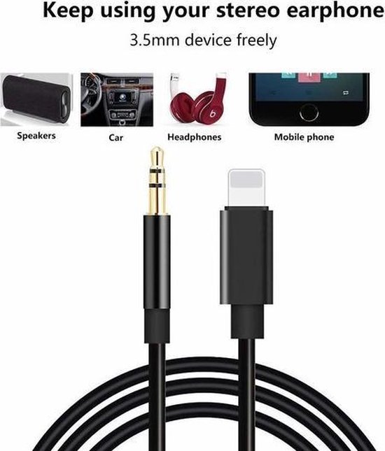 Lightning compatible naar 3.5mm AUX kabel 2 meter zwart