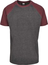 Urban Classics Heren Tshirt -L- Raglan Contrast Grijs/Bordeaux rood