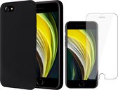 iPhone SE 2020 Hoesje - iPhone SE 2022 Hoesje - iPhone 8 Hoesje - iPhone 7 Hoesje - Liquid Siliconen Case Zwart - Screenprotector Glas Screen Protector