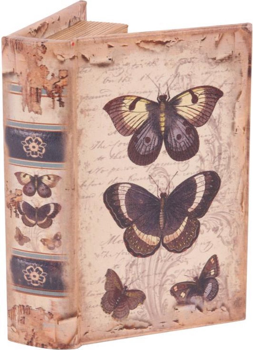 Baroque - Opberger - Opbergboek Vlinders 15 cm - Beige - 15x10x3.5 - PU Leather