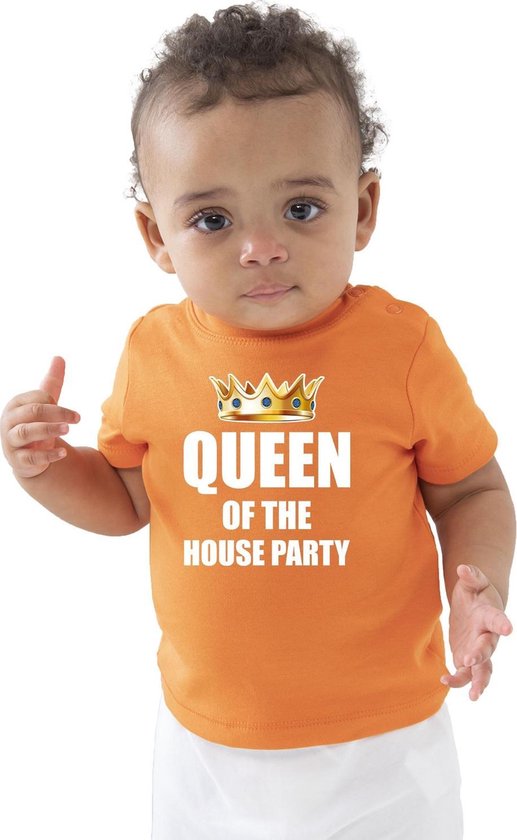 Queen of the house party met kroon Koningsdag t-shirt oranje baby/peuter  voor meisjes | bol.com