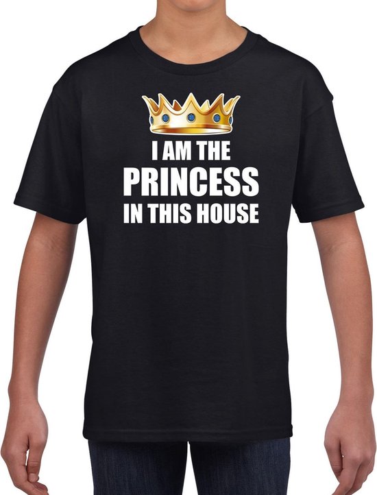 Im the princess in this house t-shirt zwart meisjes / kinderen - Woningsdag / Koningsdag - thuisblijvers / luie dag / relax outfit 104/110