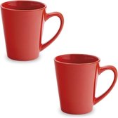 2x Drinkbeker/mok rood 350 ml - Keramiek - Rode mokken/bekers voor onbijt en lunch