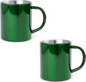 8x Drinkbeker/mok groen 280 ml - RVS - Groene mokken/bekers voor onbijt en lunch