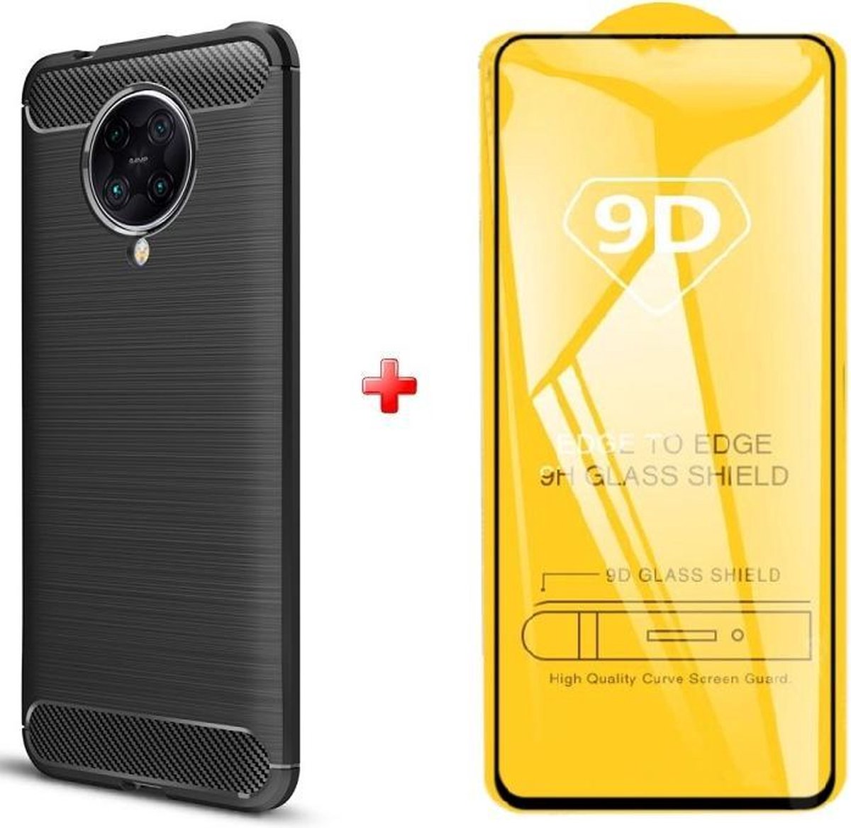 Silicone gel zwart hoesje Xiaomi Poco F2 Pro met full cover glas screenprotector