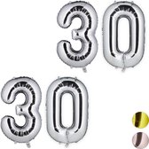 Relaxdays 2x folie ballon cijfer 30 - XXL cijferballon - getal - verjaardag - zilver