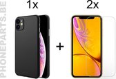 Iphone 11 Hoesje Zwart TPU Siliconen Soft Case + 2X Tempered Glass Screenprotector