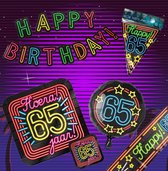 Verjaardag 65 jaar Pakket Neon - Verjaardag Versiering - Happy Birthday Slinger - Verjaardag decoratie - Ballonnen - Jongen / Meisje / Volwassenen - Afzetlint - Feest versiering -
