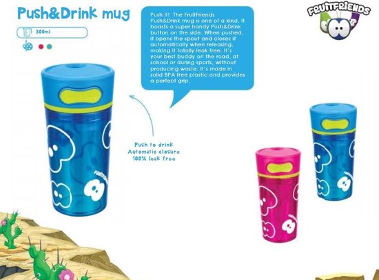 FruitFriends Push & Drink Drinkbeker - 300 ml - Blauw - Antilek - Drinkfles voor kinderen van Fruitfriends — afbeelding 2