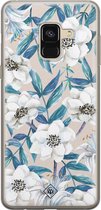 Samsung A8 (2018) hoesje siliconen - Bloemen / Floral blauw | Samsung Galaxy A8 (2018) case | blauw | TPU backcover transparant