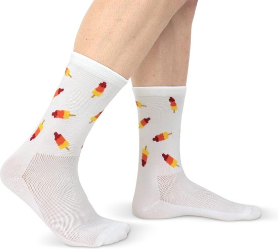 Vrolijke Fietssokken - Ice cream print - Wit - Maat 39-45