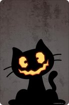 Grindstore Metalen wandbord Pumpkin Kitten Halloween Small Tin Sign Zwart