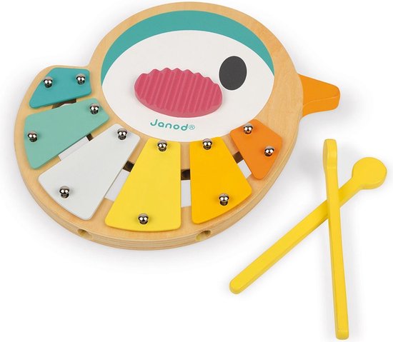 Janod Pure - Xylo-Vogel - De Xylofoon Heeft 6 Tonen - De Poten Van De Vogel Fungeren Als Trommelstokjes En Kunnen Binnenin Opgeborgen Worden! - Voor Extra Stabiliteit Is Hij Voorzien Van Antislipvoetjes - Geschikt Vanaf 1 Jaar van Janod — afbeelding 4