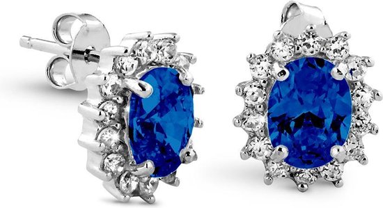 New Bling Gift Set 9NB SET009 62 Ensemble-cadeau de Bijoux - Boucles d' Boucles d'oreilles en argent 6x8 mm Collier 40 + 5 cm Taille de Ring 62 - Solitaire Zirconia stone - Argenté / Blauw
