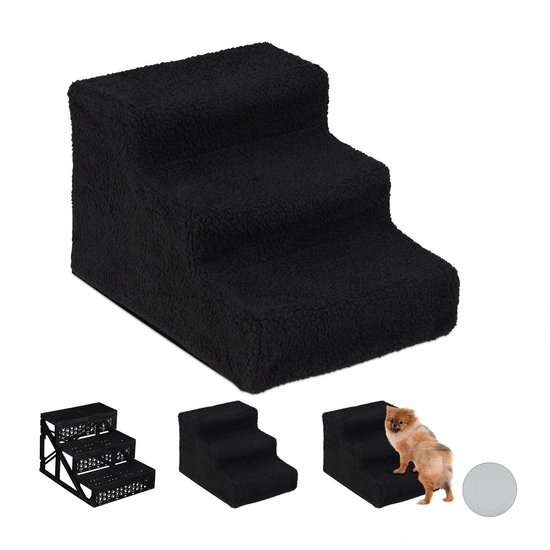 Hondentrap 3 tredes - voor bank - kleine honden - 30 cm - zwart