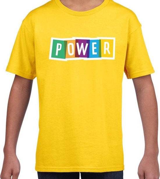 Power fun tekst t-shirt geel kids - Fun tekst / Verjaardag cadeau / kado t-shirt kids 134/140
