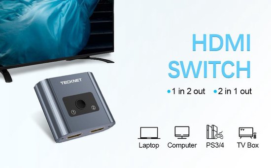Tecknet tweerichtings HDMI Splitter switch 1-in-2-Out / 2-in-1-Out  | Ondersteunt 4K 3D 1080P HD | Plug & Play - Tecknet
