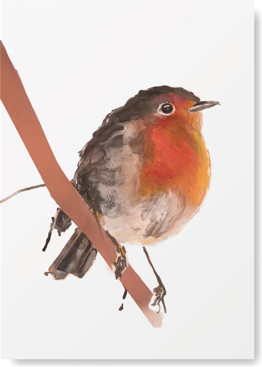 Roodborstje Kunst Poster - Vogels - A4 Formaat - Kunst aan de muur - Wanddecoratie - Woonaccessoire - Decoratie - Relatiegeschenk - Babykamer Poster- Kinderkamer Kunst van Natuurlijk Angelart