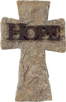 Decoratief Beeld - Wall Cross Hope - Resin - 316europe - Bruin