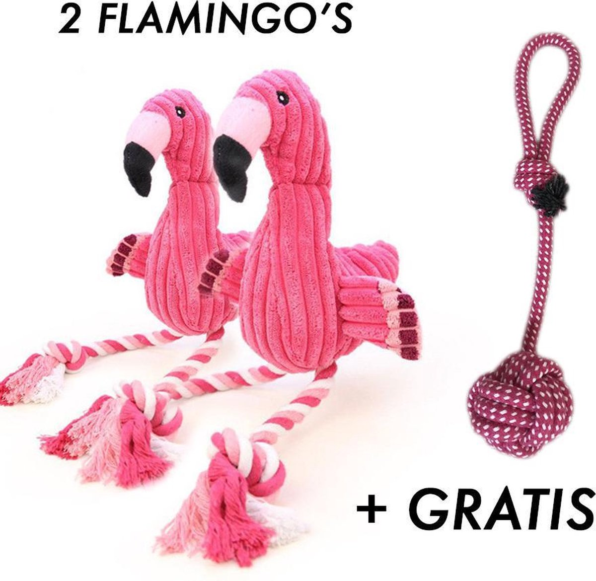 2 x Flamingo Hondenspeelgoed + Honden touw (30cm) - Puppy - Hondenspeeltjes