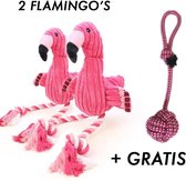 2 x Flamingo Hondenspeelgoed + Honden touw (30cm) - Puppy - Hondenspeeltjes - Intelligentie - Puppy speelgoed