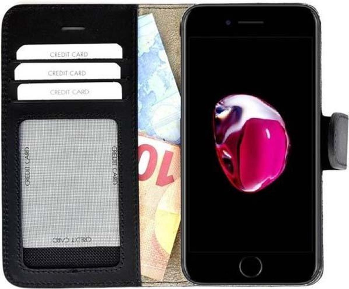 IPhone SE 2020 hoesje - Bookcase - Portemonnee Hoes Echt leer Wallet case Zwart