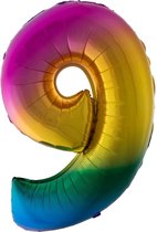 Cijferballon folie nummer 9 | Opblaascijfer 9 regenboog 102cm