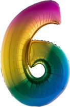 Cijferballon folie nummer 6 | Opblaascijfer 6 regenboog 102cm