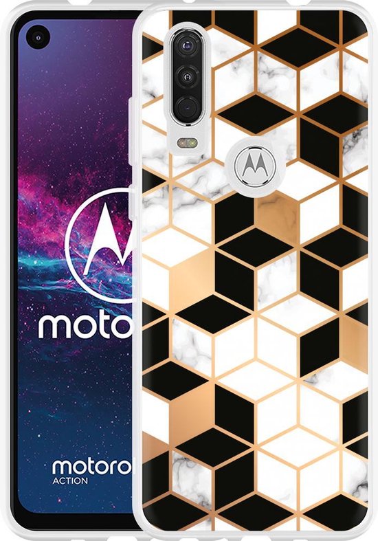 Motorola One Action Hoesje Black-white-gold Marble | bol.com