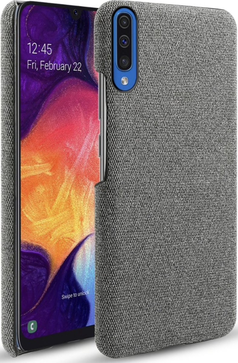 Geschikt voor Samsung Galaxy A70 Backcover - Grijs - Stof textuur canvas