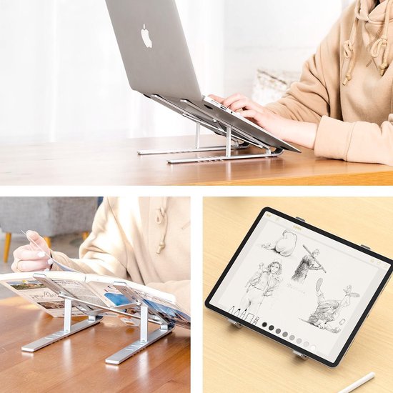 Holdy Laptop Standaard Verstelbaar - Tot 17,6'' - Ergonomisch - Aluminium - Zwart Universeel - Voor laptops en tablets - Holdy