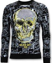 Heren Sweater met Print - Skull Crewneck - Zwart