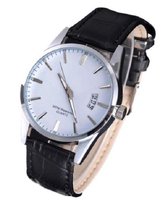 Stijlvol heren horloge - zwart leren band - witte wijzerplaat - 40 mm -  I-deLuxe | bol.com