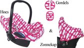 Wallabiezzz Maxi Cosi Hoes, Zonnekap en Gordelbeschermers - Autostoel Baby - Cadeau Set - Roze