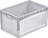 Euro-Norm container, 600 x 400 x 320 mm, grijs met transparante uitwerpklep