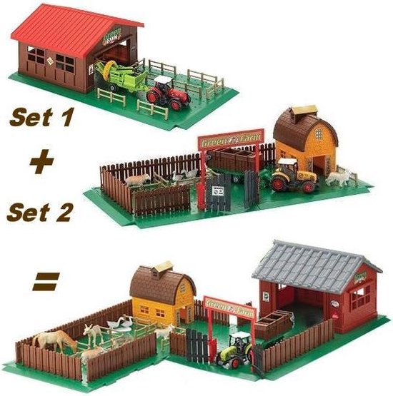 Boerderij - Speelgoed Set - 2 in 1 Set - Tractor - Paarden - Stal - Dieren  | bol.com