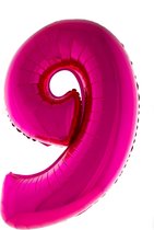 Cijferballon folie nummer 9 | Opblaascijfer 9 roze 102cm