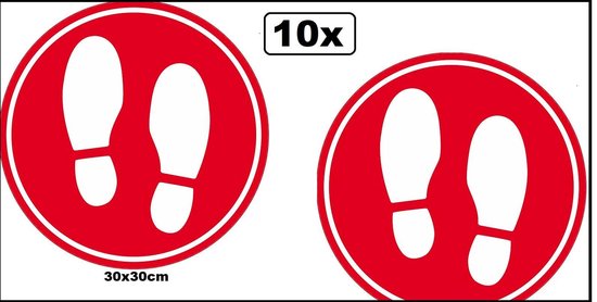 10x Corona voetstap vloer sticker rond 30cm rood - Corona stickers ...