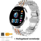 Belesy® BQ7pZiRg - Smartwatch - Horloge - 1.3 inch - Kleurenscherm - 10x Sporten - INDOOR en OUTDOOR – Zilver/Rose Goud - Staal - Schakel - Verstelsetje - Cadeau