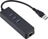 Qost USB 3.0 Hub & Ethernet Adapter - 3 Poorts Splitter - USB 3.0 naar Gigabit Ethernet (LAN) - Zwart