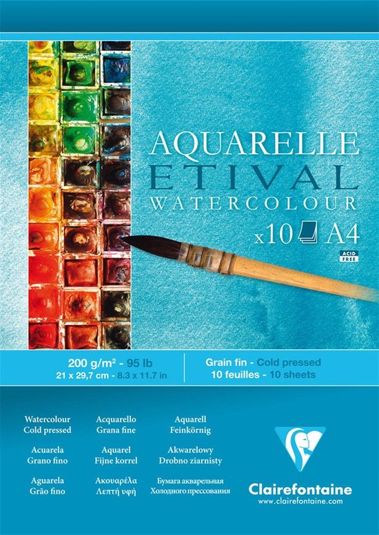 Clairefontaine Aquarelle tekenblok A4 10 vel 200 grams