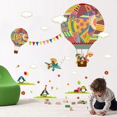 Muursticker Dieren in Luchtballon en Vliegtuig | Wanddecoratie | Muurdecoratie | Slaapkamer | Kinderkamer | Babykamer | Jongen | Meisje | Decoratie Sticker |