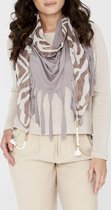 Dames sjaal taupe driehoek franje zebra