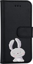 Apple Iphone 5 / 5S / SE2016 zwart bookcase hoesje konijntje