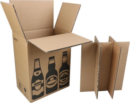 Bier verzenddoos (Bundel 5 stuks), Golfkarton, voor 6 flessen, bruin/Zwart,  Sendproof,... | bol.com