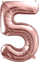 Folieballon Cijfer 5 – 5 Jaar – 86cm Groot – Rosé Goud - Verjaardag Versiering